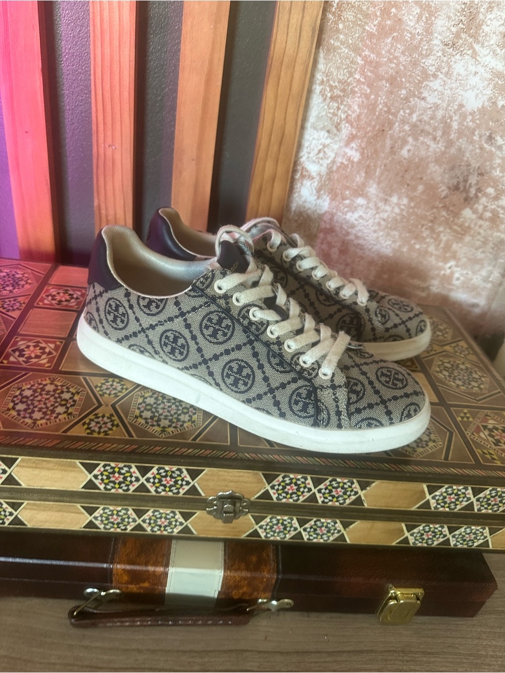 Tory Burch Monogram Canvas Low-Top Sneakers - Like New